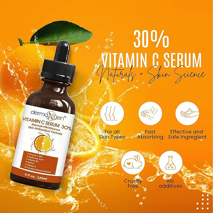 30% Vitamin C Face Serum with Hyaluronic Acid & Vitamin E – Natural Hydrating & Rejuvenating Serum for All Skin Types (4 FL OZ)