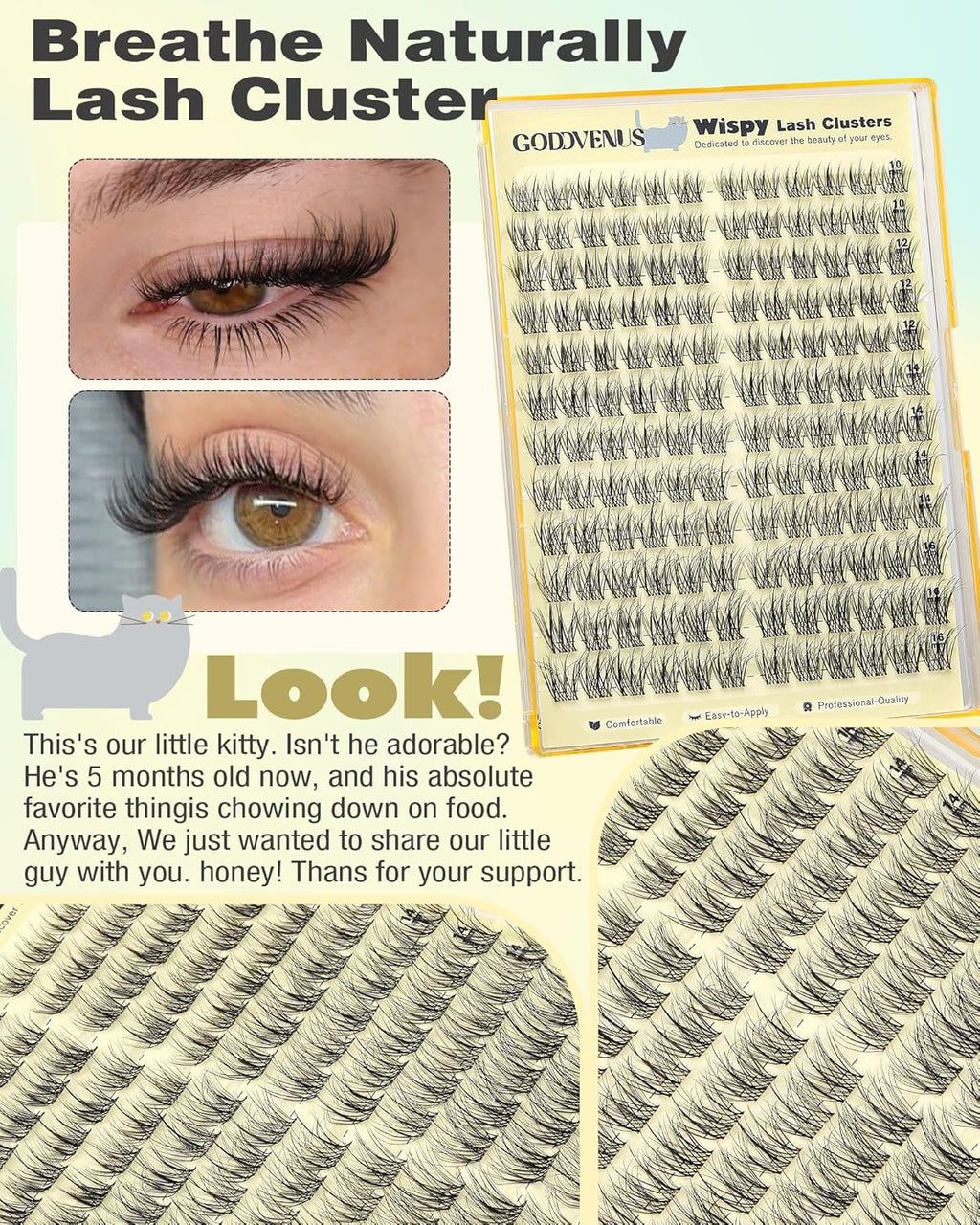 Wispy Lash Clusters Natural Fluffy Cluster Eyelash Extensions 144Pcs Individual Lashes Clusters 10-16mm Eyelashes Clusters for DIY Lash Extensions Weightless & Soft Cluster Eyelashes