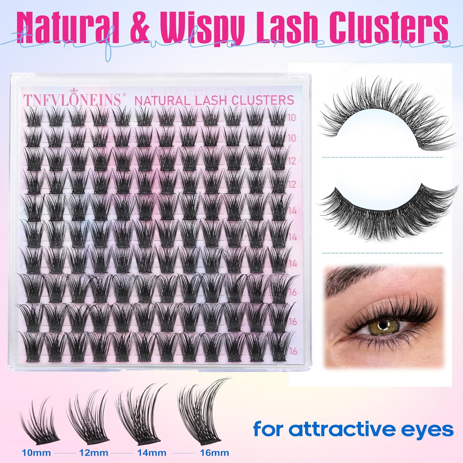 TNFVLONEINS Eyelash Clusters Wispy Cluster Eyelash Extensions Natural Lash Clusters C Curl Individual Lashes Fluffy Eye Lash Clusters Soft Lash Extension Fake Eyelashes