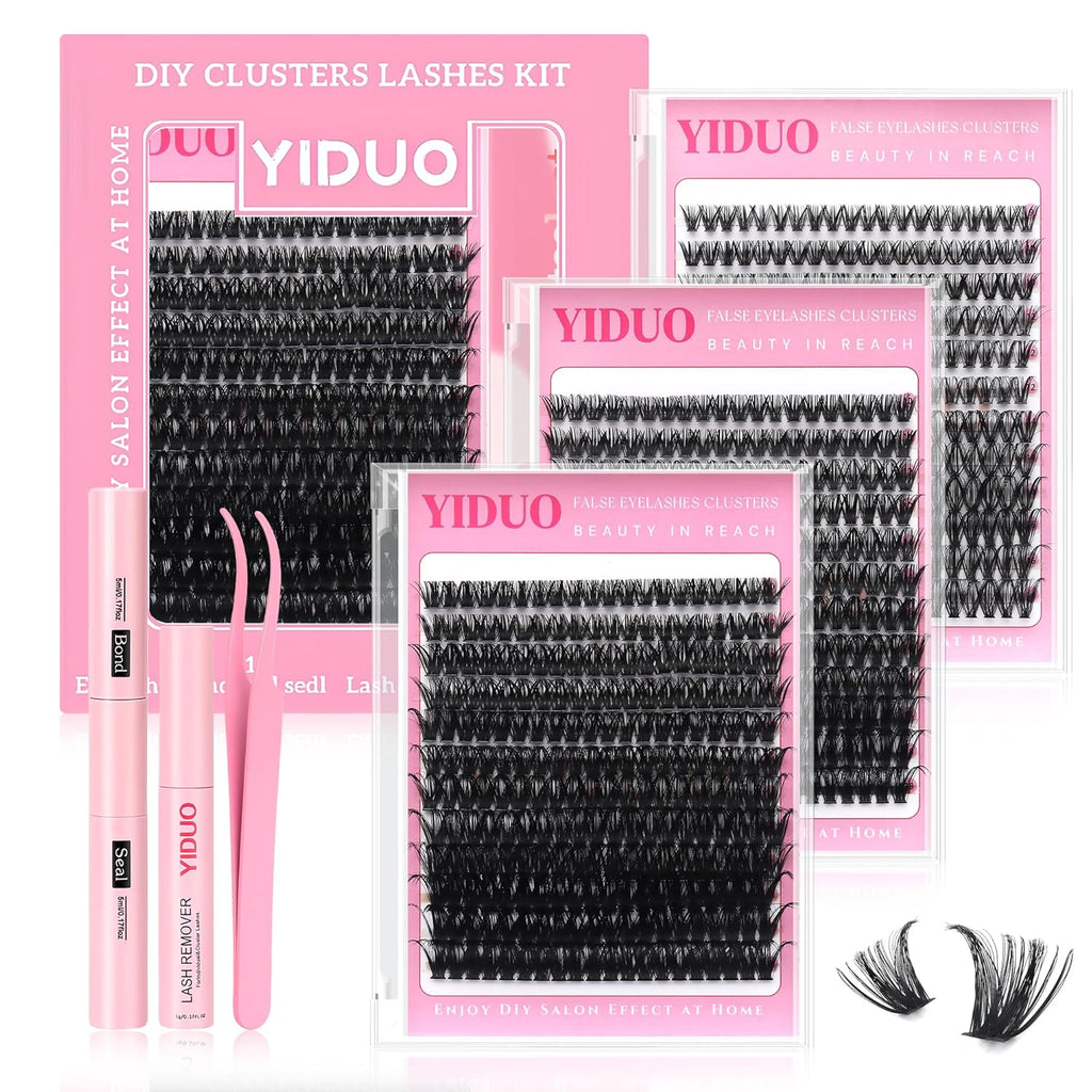 3 Styles Lashes Cluster Kit 720Pcs Eyelash Extensions Kit 40P+60P+80P Bulk Pack D Curl Volume False Eyelashes DIY Individual Wispy Fake Eye Lashes Combo Packs with Bond&Seal |Tweezers | Removers