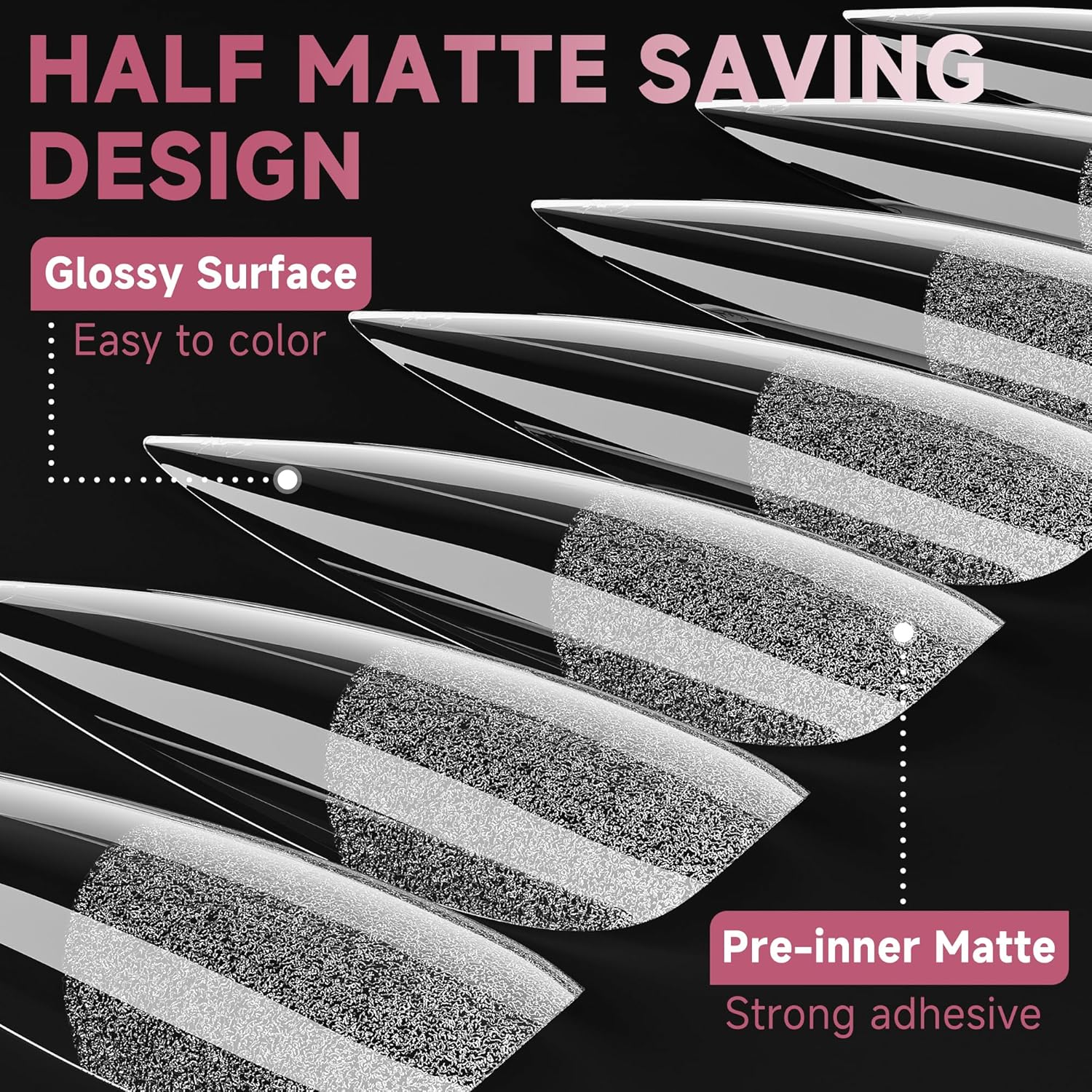UNA GELLA Stiletto Gel Nail Tips Long: Full Cover 312pcs Half Matte Halloween Stiletto Gel Tips Press On Nails for Faster Gelly Nail Extension, Clear False Fake Acrylic Nails 12 Sizes for Her