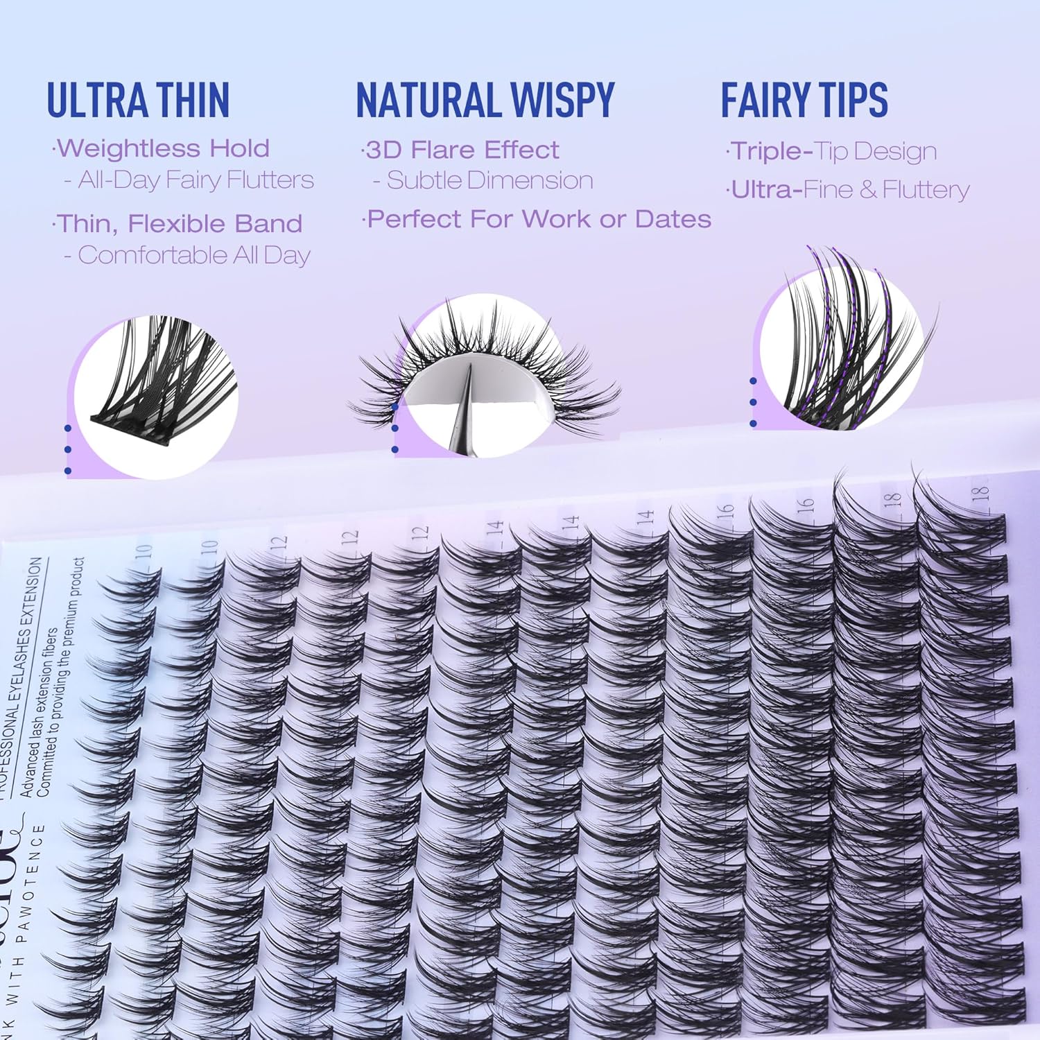 Pawotence Wispy Lash Clusters Natural Eyelash Clusters 10-18mm Fairy Lashes Cluster Eyelash Extensions 144pcs Anime Individual Cluster Lashes Wispy for DIY Lash Extension