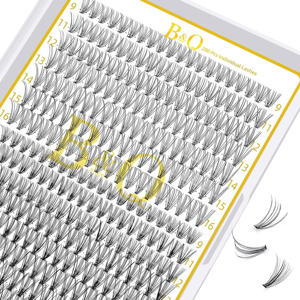 B&Qaugen Lash Clusters 10D+20D-9-16 LASH Individual Lashes 280 Clusters False Eyelash 10D 20D Lash Clusters Extensions Individual Lashes Cluster DIY Eyelash Extensions (RRDH-10D+20D-9-16)