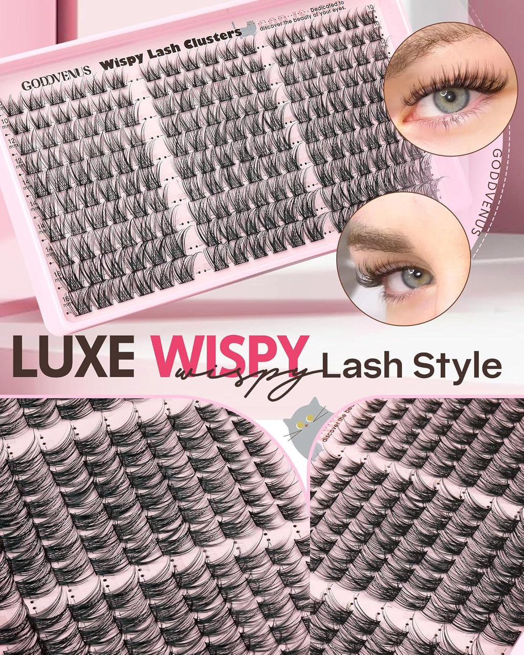 Lash Clusters Kit Wispy Cluster Eyelash Extensions Kit Natural DIY Lash Extension Kit 10-16mm Eyelashes Clusters 180pcs C Curl Individual Lashes Cluster Eyelash (No Tweezers)