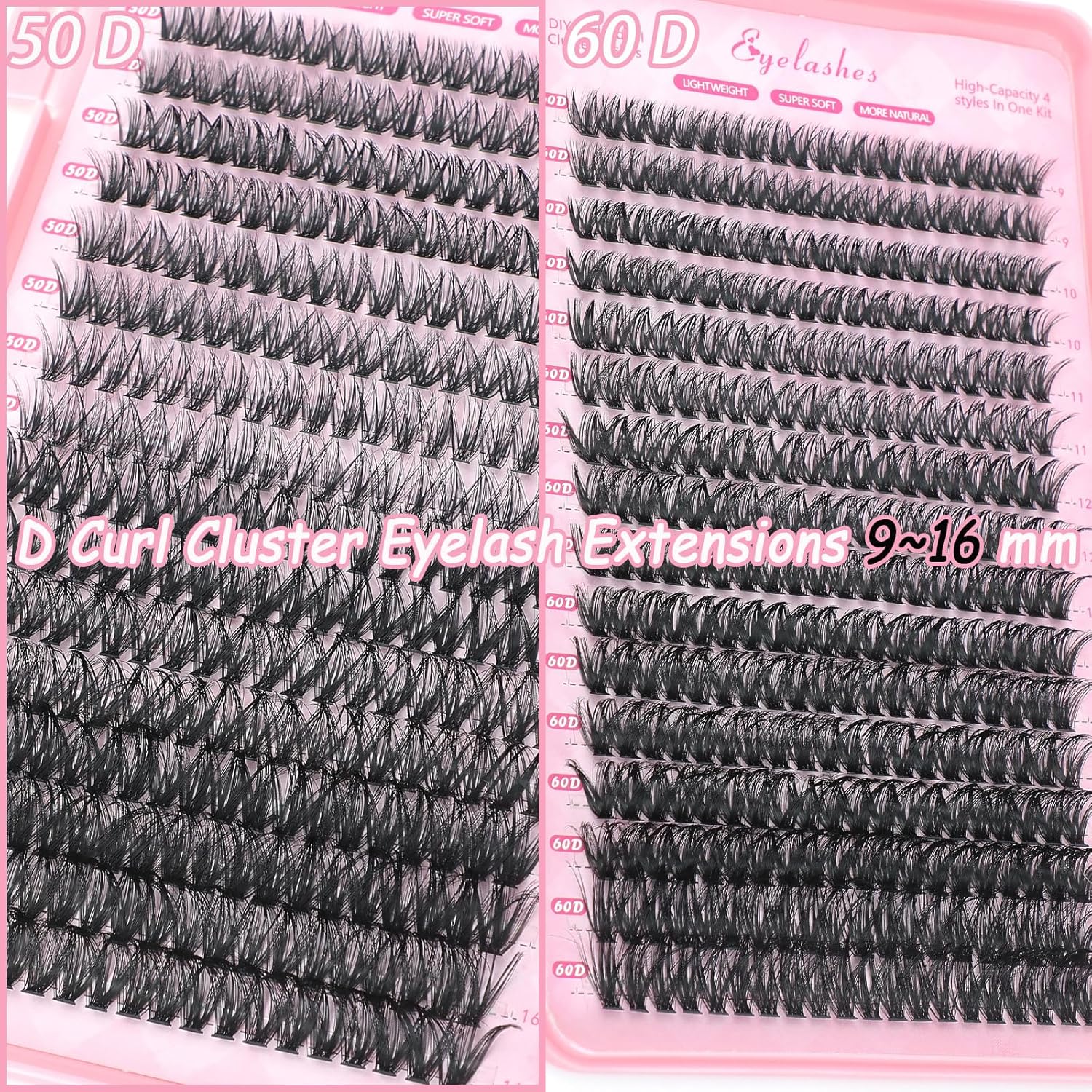 640 Pcs D Lash Clusters, Eyelash Clusters Individual Lash Extension Curl Fluffy Wispy False Eyelashes Extensions (Lash Clusters, 50D+60D 9-16mm)