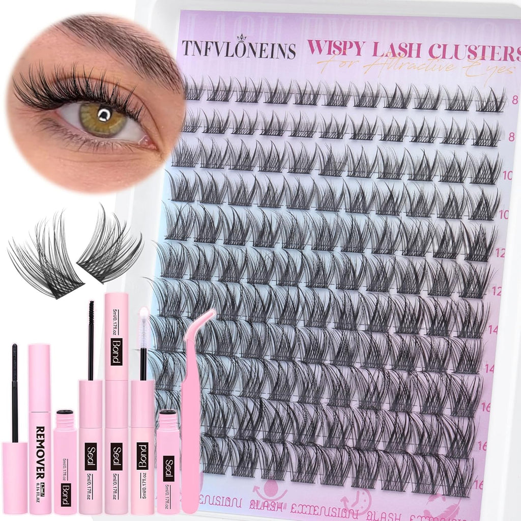 Natural Lash Clusters Kit Natural Eyelash Clusters C Curl Lash Extension Kit 8-16mm Eyelash Extension Kit DIY Individual Lashes Cluster Eyelash Extensions with Lash Remover by TNFVLONEINS