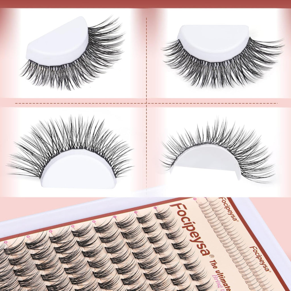 Focipeysa Natural Look Lash Clusters Wispy Cluster Eyelash Extensions 10-16mm Eyelash Extensions C-Curl Lashes Extensions with Bottom Lashes Fairy Individual Eyelash DIY Lash Clusters at Home