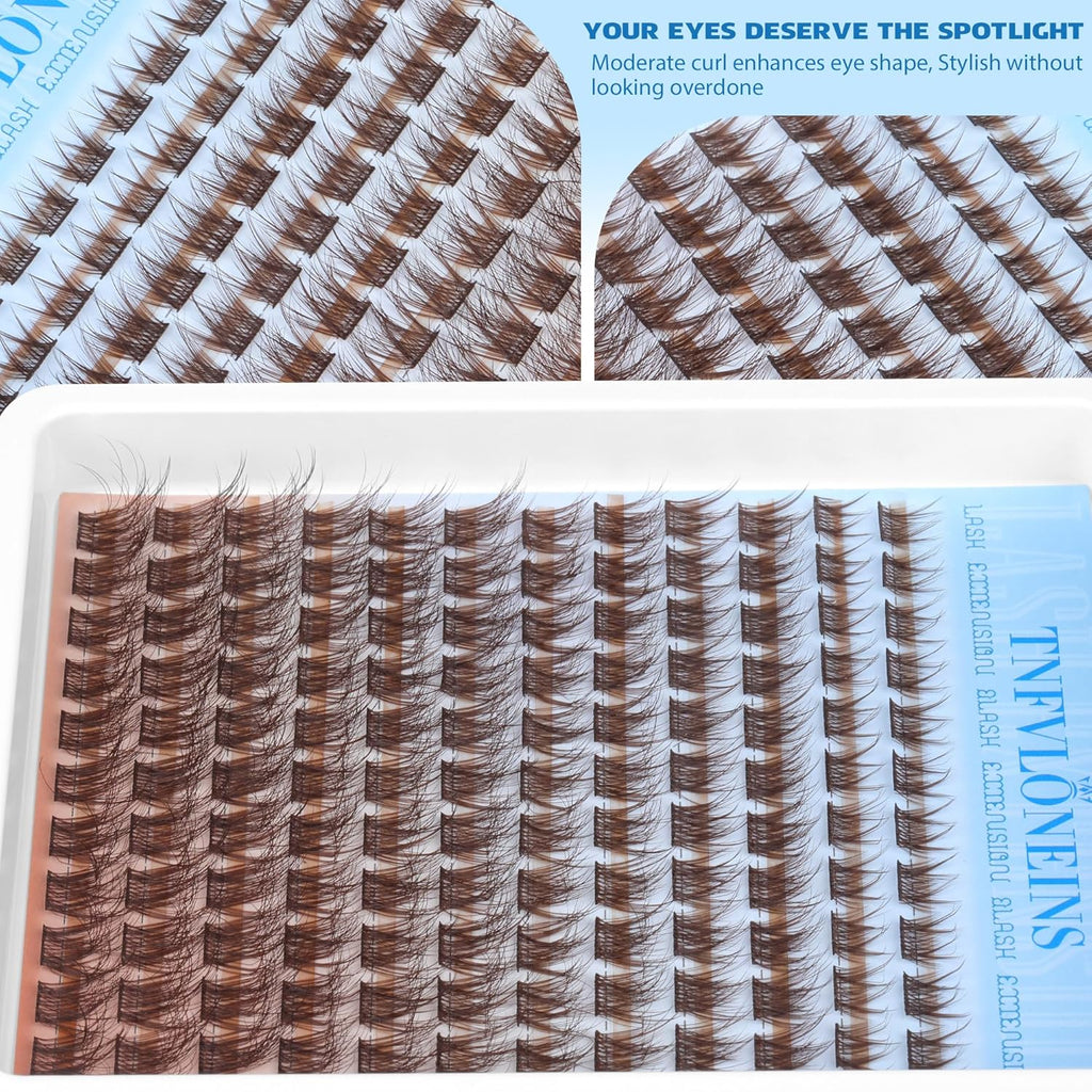 Brown Lash Clusters Natural Eyelash Clusters Fluff Individual Lashes Wispy Cluster Eyelash Extensions 8-16MM Lash Extensions Matte Brown Lashes Clusters Soft Eye Lashes Pack by TNFVLONEINS