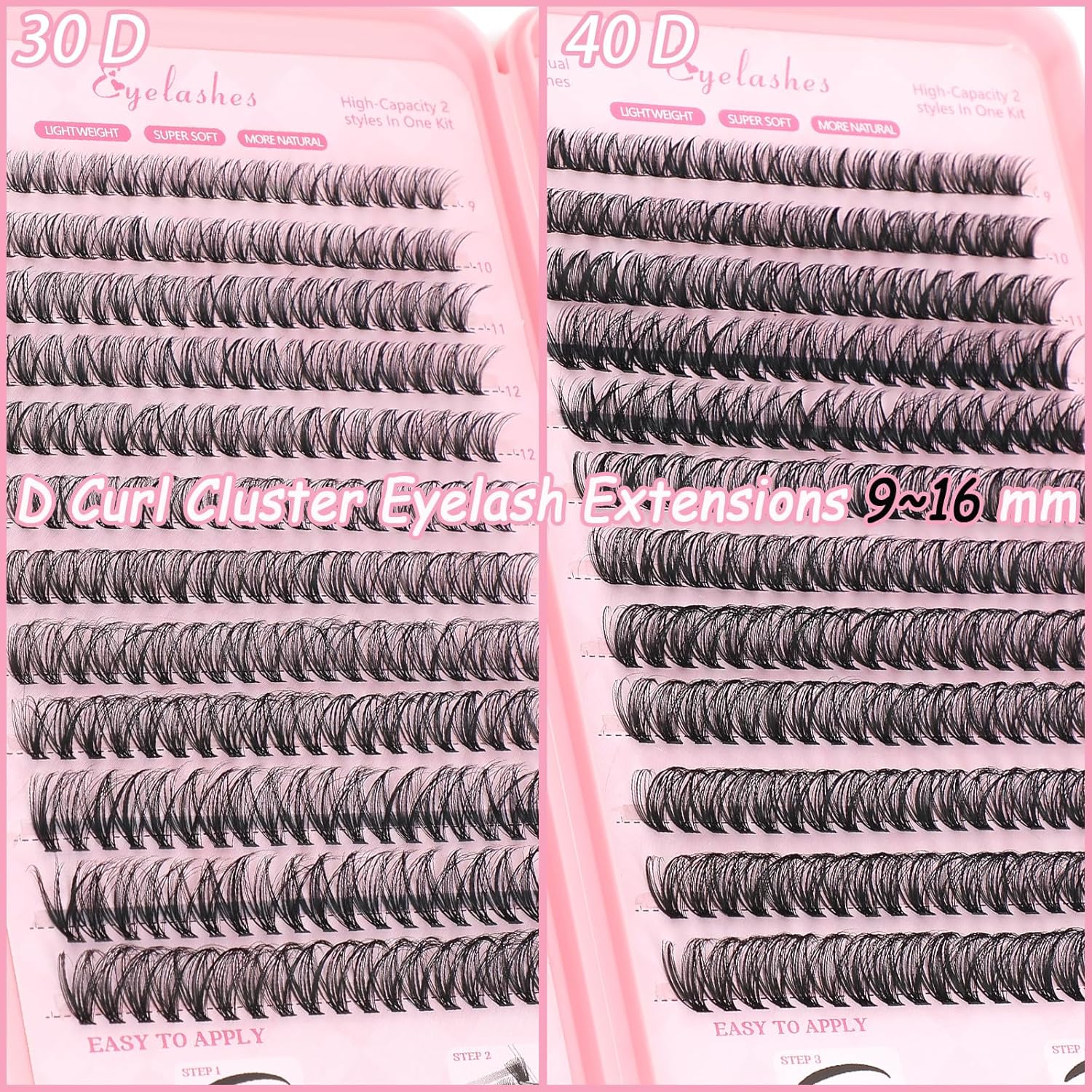 Lash Clusters Kit: Eyelash Clusters Individual Lash Extension Kit 480 Pcs D Curl Fluffy Wispy False Eyelashes Extensions Thin Band with Bond Seal Tweezers Brush (30D+40D Kit 9-16mm)