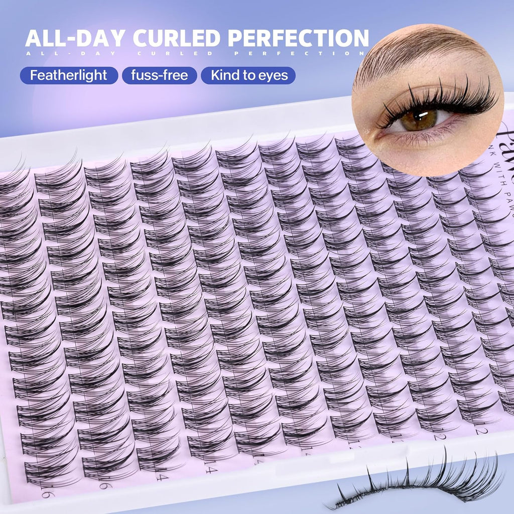 Pawotence Natural Lash Clusters Kit Eyelash Clusters 10-16mm Fairy Cluster Lashes Extension Kit Individual Lashes Cluster Wispy with Lashes Cluster Glue, Tweezers for Cluster Eyelash Extensions Kit