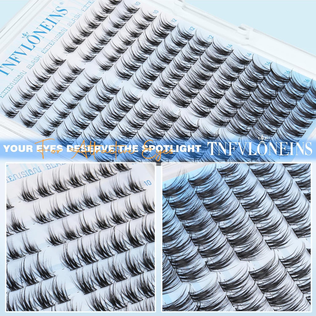 Wispy Lash Clusters Natural Eyelash Clusters with Spikes Lightweight Cluster Eyelash Extensions CC-curly Individual Lashes 10-16MM Cluster Lash Extension Soft Eye Lashes Cluster Pack by TNFVLONEINS