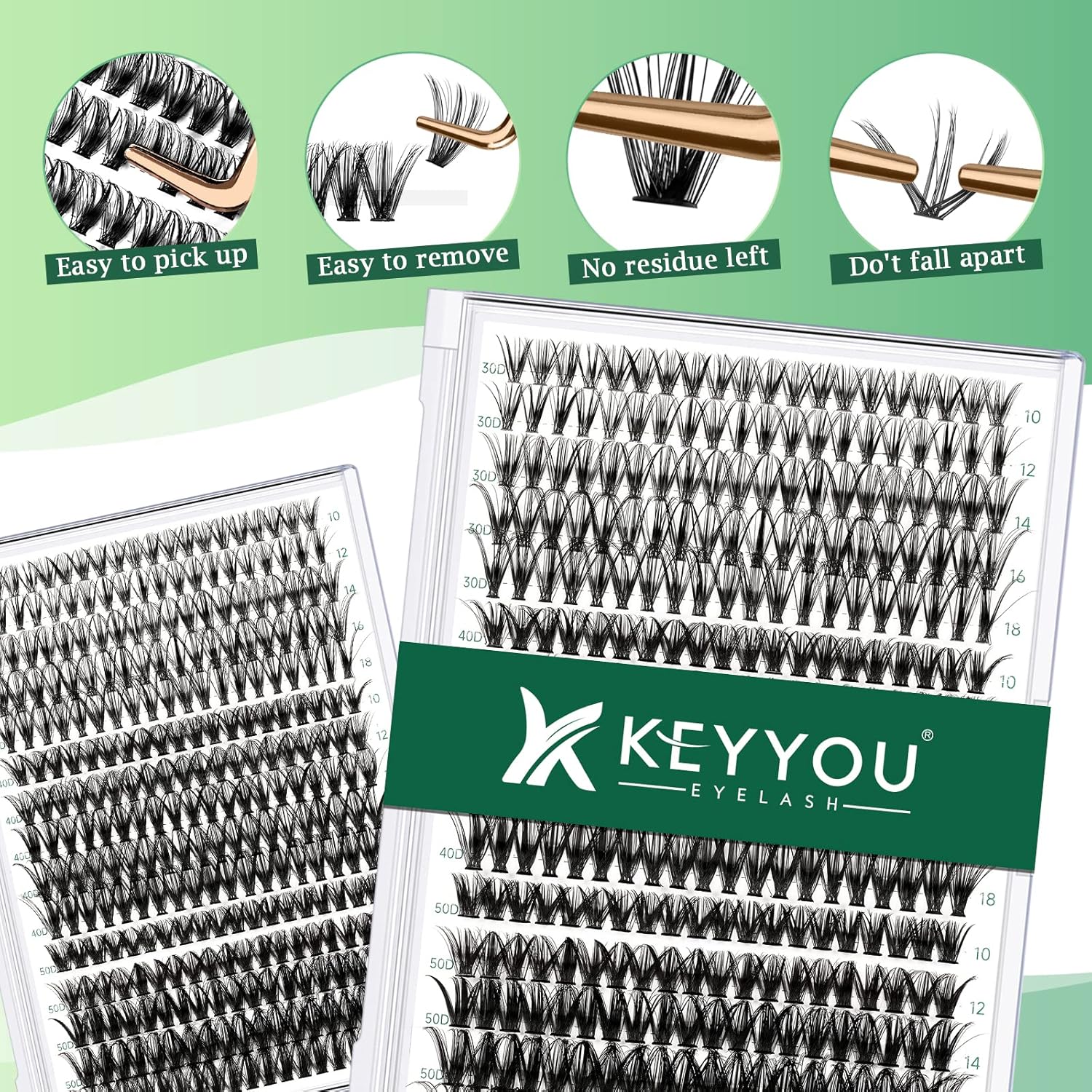 Lash Clusters 300pcs Individual Lashes 30D+40D+50D 0.07C Curl 10-18MIX DIY Eyelash Extension KEYYOU Large Tray Volume Soft&Natural Eyelash Clusters(30D+40D+50D-0.07C,10-18MIX）