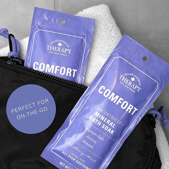 Village Naturals Therapy, Comfort Concentrated Mineral Bath Soak, Blueberry Citrus, 2 Oz, Pack of 12