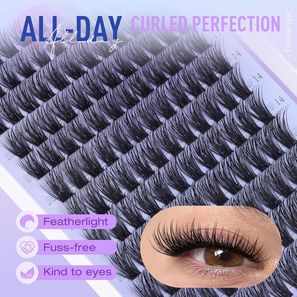 Pawotence Lash Clusters Fairy Eyelash Clusters 10-18mm Wispy Lashes Cluster Eyelash Extensions 144pcs Wet Individual Cluster Lashes Full False Eyelashes for DIY Lash Extension