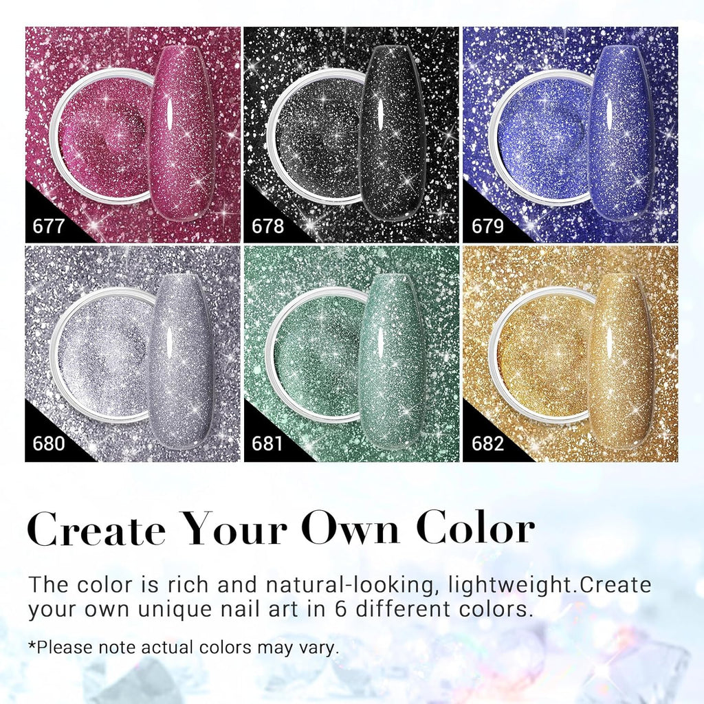 AZUREBEAUTY Sparkling Dip Powder Nail Set Micro Glitter Pink Silver Black Blue Green Gold Bright Flashlight Shine 6 Colors Dipping Powder Starter Kit Nail Art Manicure Salon, No Need Nail Lamp Cured