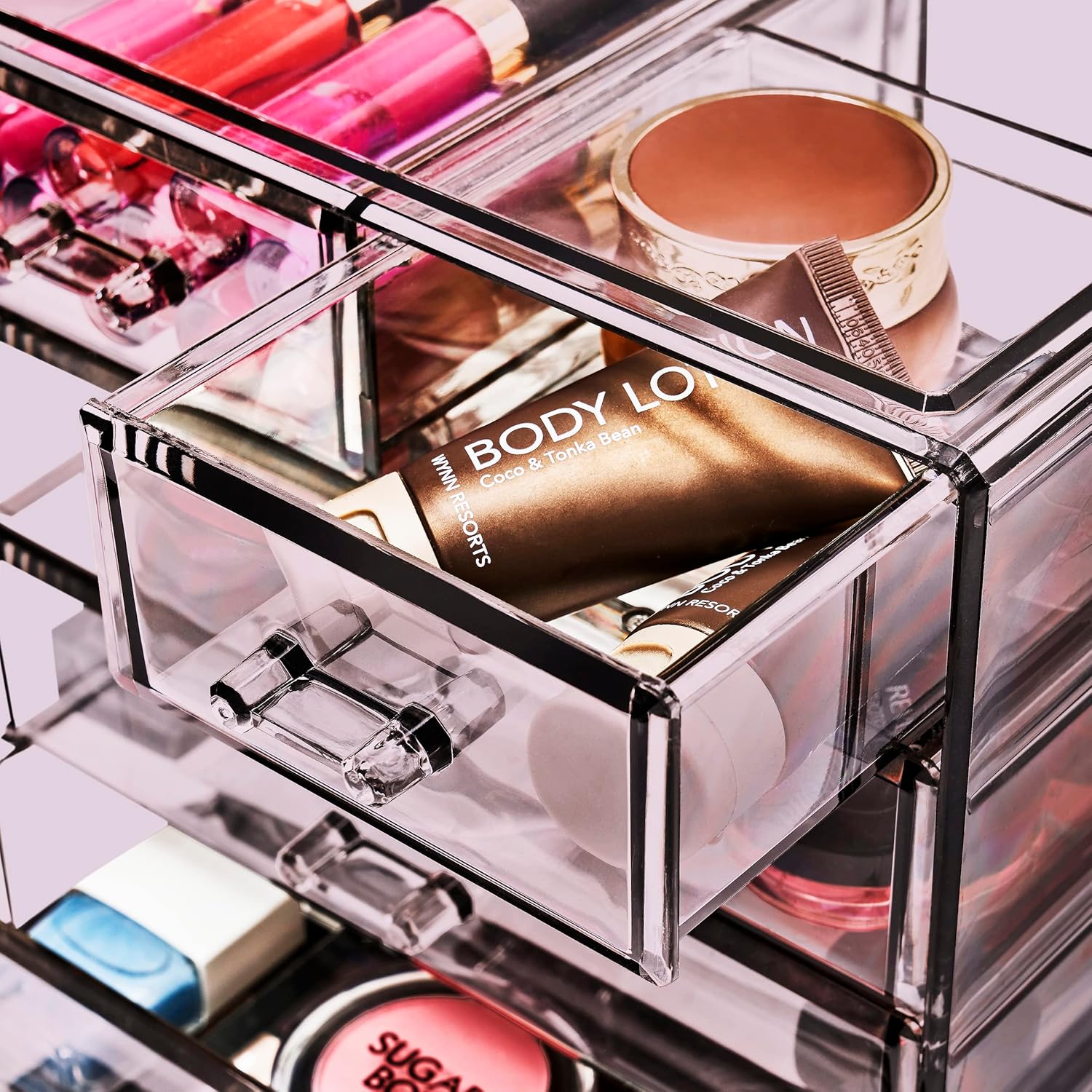 Sorbus Acrylic Makeup Organizer - Organization and Storage Case for Cosmetics Make Up & Jewelry - Big Clear Makeup Organizer for Vanity, Bathroom, College Dorm, Closet, Desk (4 Large, 2 Small Drawers)