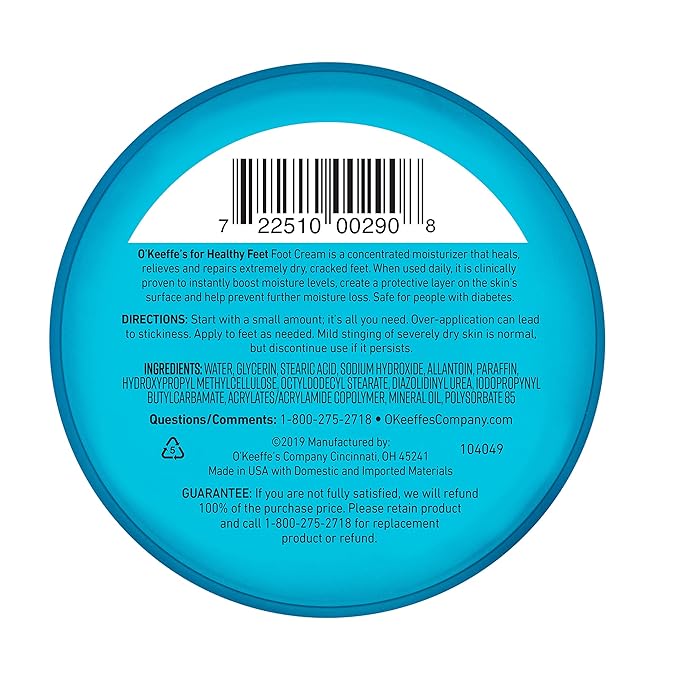 O'Keeffe's for Healthy Feet Foot Cream - 6.4 oz Jar (1 Pack) - Guaranteed Relief for Extremely Cracked, Dry Feet, Repairing Skincare, Instantly Boosts and Retains Moisture Levels