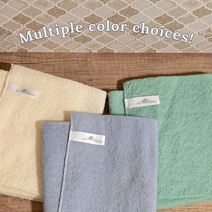 myHomeBody Exfoliating Washcloths for Showering, Loofah Body Scrubber Exfoliator, Back Shower Towel, Bath Washer for Exfoliation, Light Green, Set of 2