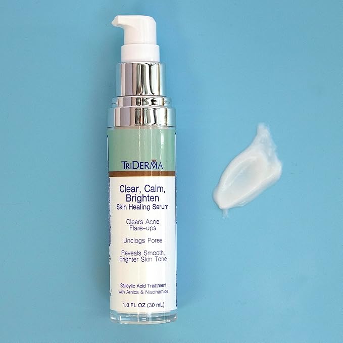TriDerma Clear, Calm, Brighten Skin Serum with 2% Salicylic Acid and Niacinamide Reveals Smoother, Brighter, More Even Skin, Clears Acne Blemishes, Blackheads and Unclogs Pores, 1 oz