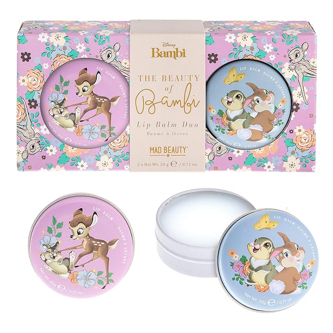 Mad Beauty Disney Beauty of Bambi Lip Balm Duo | Cruelty-Free Cosmetics | Strawberry & Vanilla Scented | Skincare Gifts for Women, Adults, and Kids
