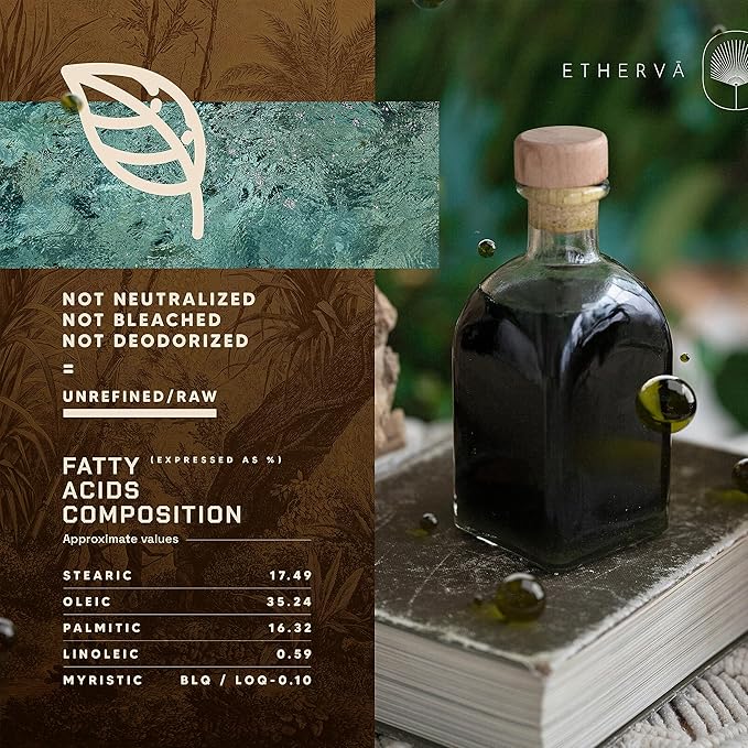 ETHERVA Tamanu Oil | No Chemicals | Natural Scent | Unrefined, Raw, Cold Pressed, Solidifies in Winter | Wild Grown Organic Indian Origin | DIY Face, Body, Scalp & Hair | Aluminium Bottle 20.9 Fl Oz